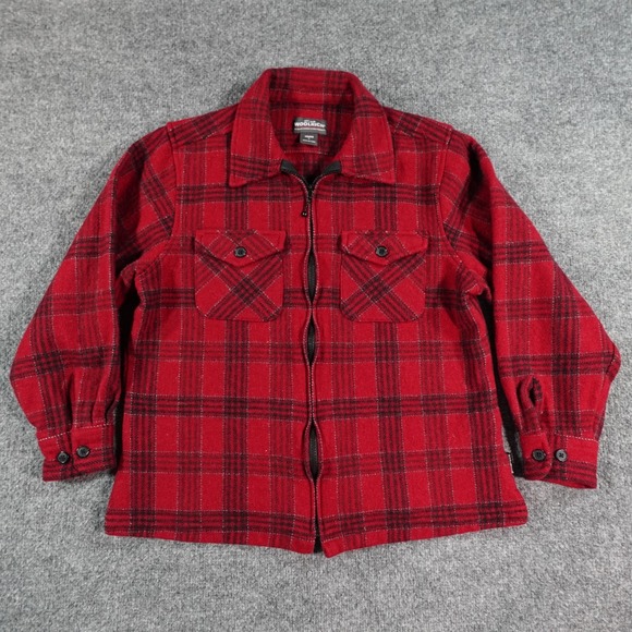 Woolrich Jacket Womens L Red Plaid Wool Blend Zip Up Field Lodge Coat 14578 - Picture 1 of 9